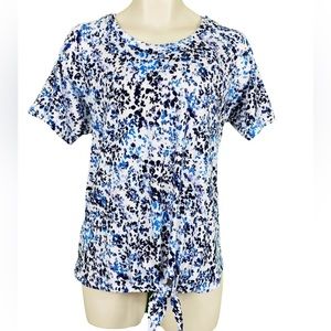Womens West Loop Medium Floral Short Sleeve Tunic Top With Front Tie, NWT